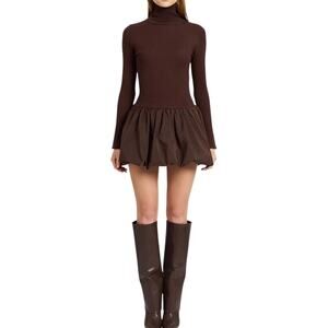 En Saison Women’s Giovanna Mixed Media Mini Dress Brown Size M